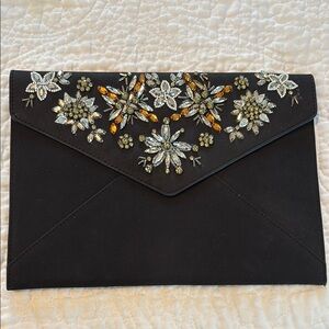 Rebecca Minkoff Black Envelope Clutch, Beaded & Jeweled with Magnet Closure